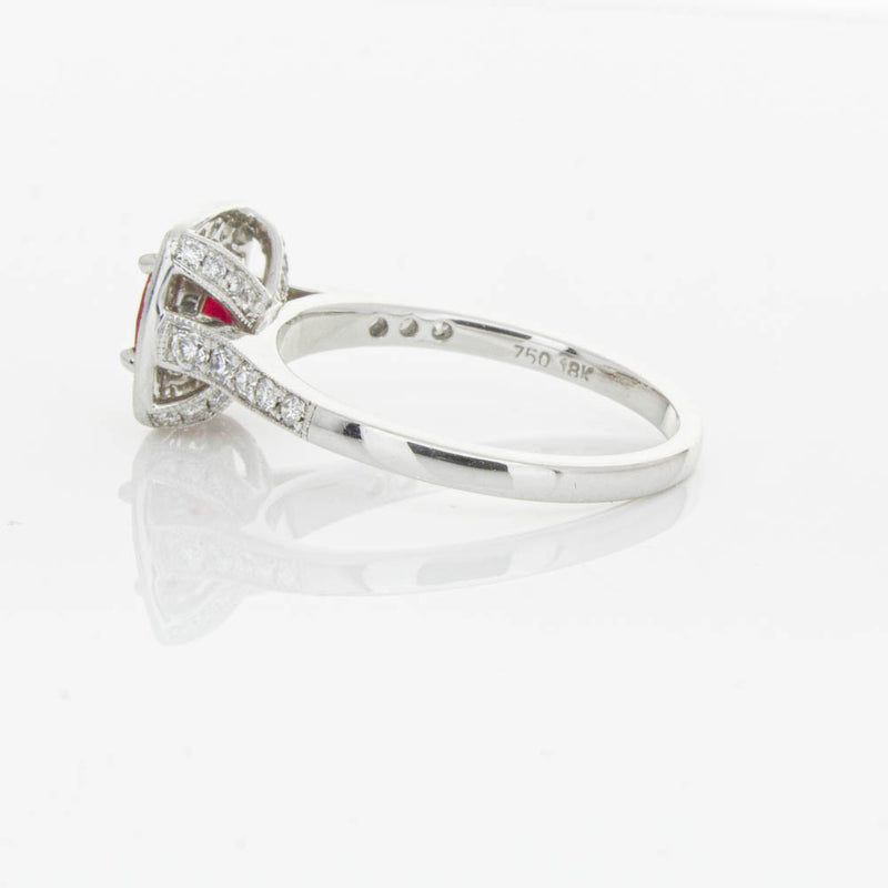 18ct White Gold Ruby And Diamond Halo Ring-Ring-Walker & Hall