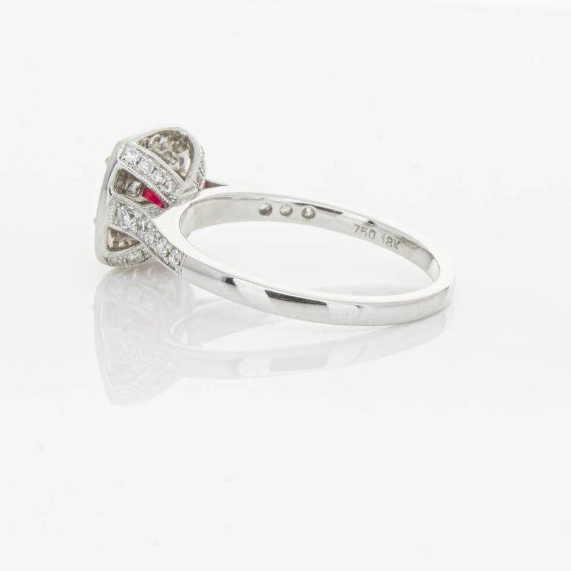 18ct White Gold Ruby And Diamond Halo Ring-Ring-Walker & Hall