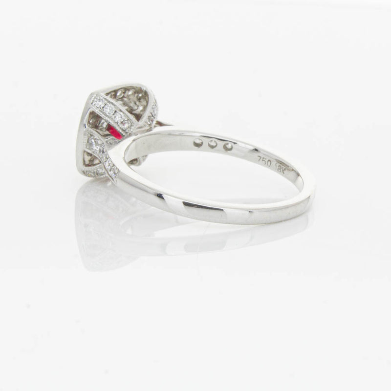 18ct White Gold Ruby And Diamond Halo Ring-Ring-Walker & Hall