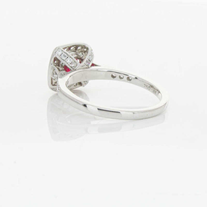 18ct White Gold Ruby And Diamond Halo Ring-Ring-Walker & Hall