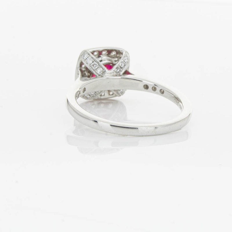 18ct White Gold Ruby And Diamond Halo Ring-Ring-Walker & Hall