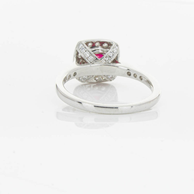 18ct White Gold Ruby And Diamond Halo Ring-Ring-Walker & Hall