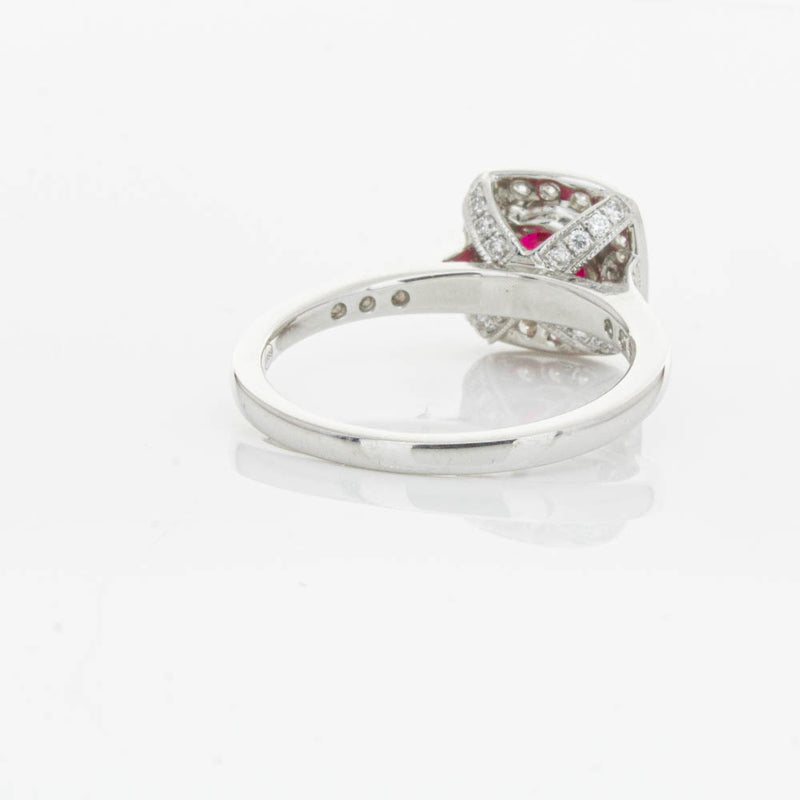 18ct White Gold Ruby And Diamond Halo Ring-Ring-Walker & Hall