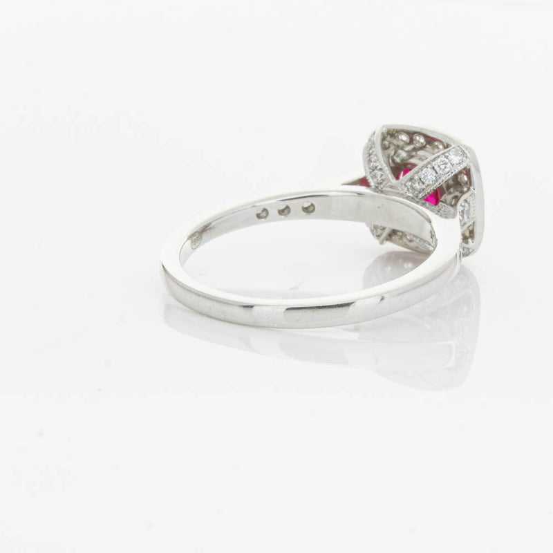 18ct White Gold Ruby And Diamond Halo Ring-Ring-Walker & Hall