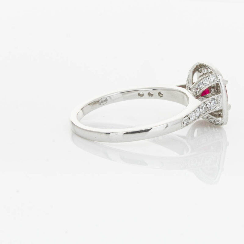 18ct White Gold Ruby And Diamond Halo Ring-Ring-Walker & Hall