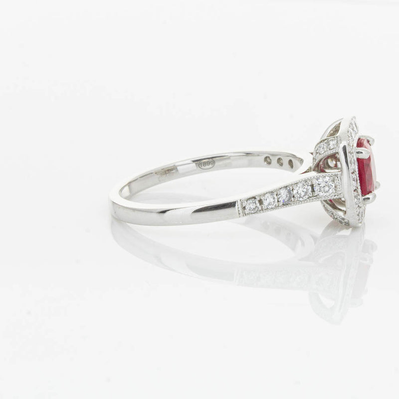 18ct White Gold Ruby And Diamond Halo Ring-Ring-Walker & Hall