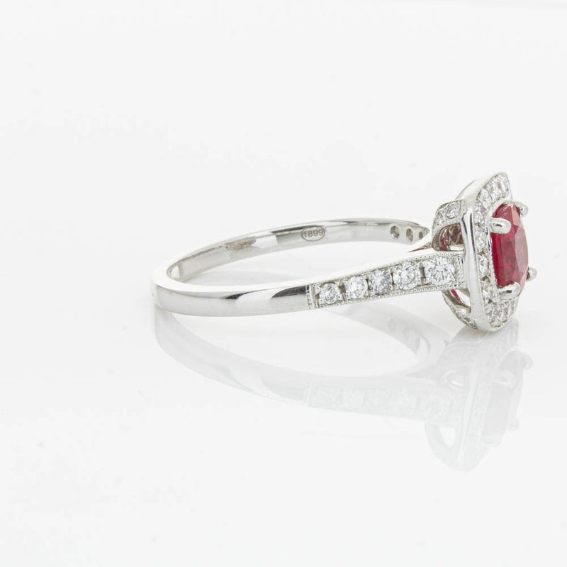18ct White Gold Ruby And Diamond Halo Ring-Ring-Walker & Hall