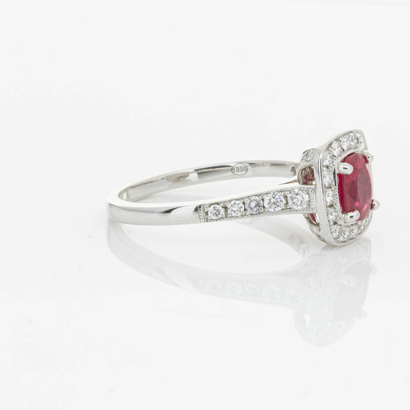 18ct White Gold Ruby And Diamond Halo Ring-Ring-Walker & Hall