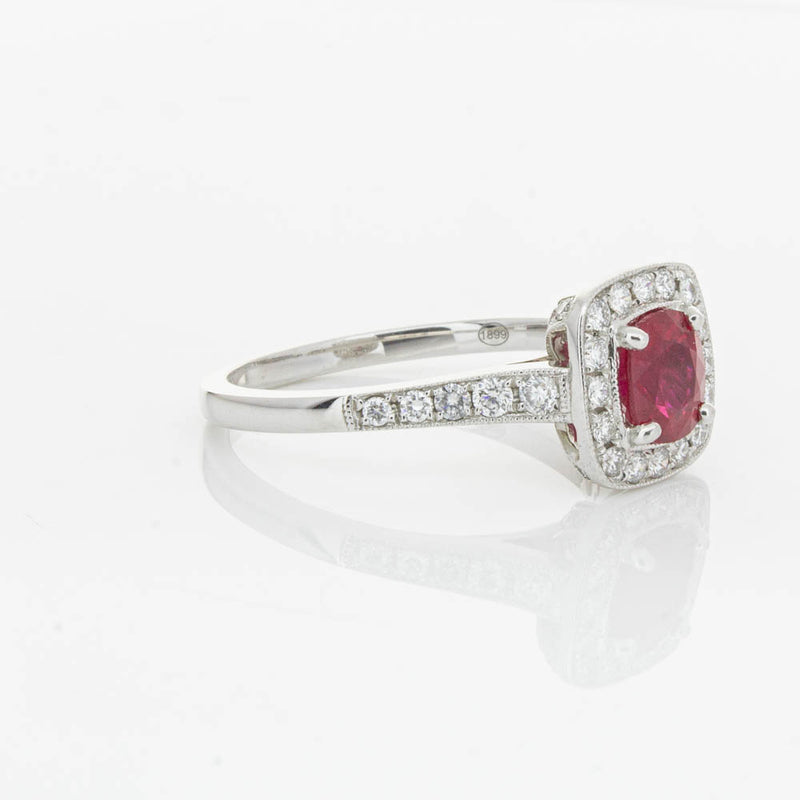 18ct White Gold Ruby And Diamond Halo Ring-Ring-Walker & Hall