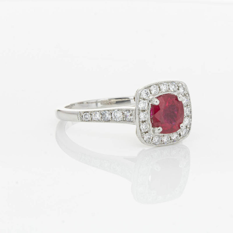 18ct White Gold Ruby And Diamond Halo Ring-Ring-Walker & Hall