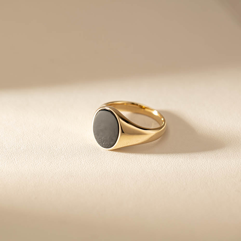 9ct Yellow Gold Oval Onyx Signet Ring-Ring-Walker & Hall