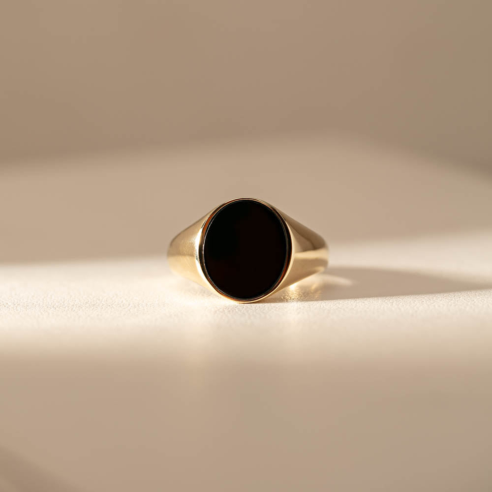 9ct Yellow Gold Oval Onyx Signet Ring-Ring-Walker & Hall