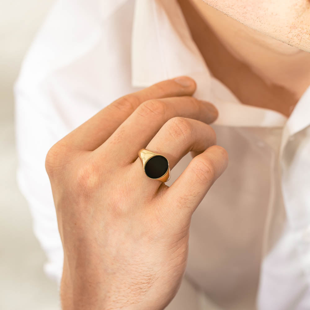 9ct Yellow Gold Oval Onyx Signet Ring-Ring-Walker & Hall