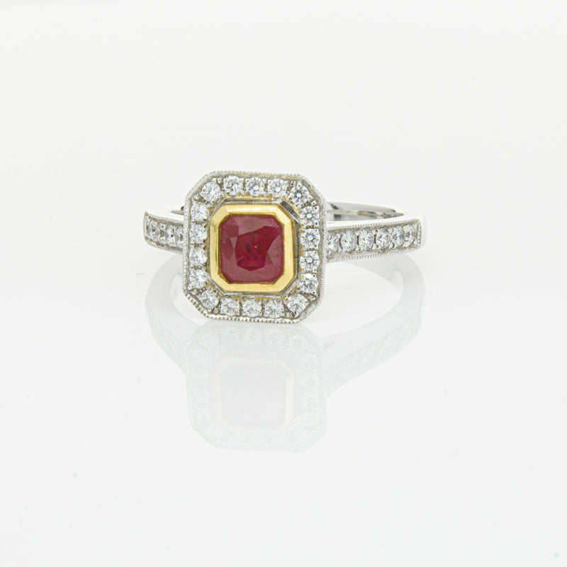 18ct White & Yellow Gold Ruby & Diamond Ring-Ring-Walker & Hall