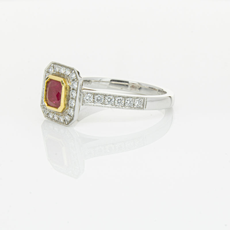 18ct White & Yellow Gold Ruby & Diamond Ring-Ring-Walker & Hall