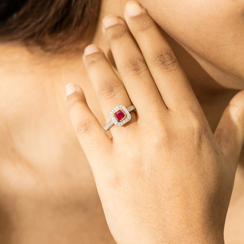 18ct White & Yellow Gold Ruby & Diamond Ring-Ring-Walker & Hall