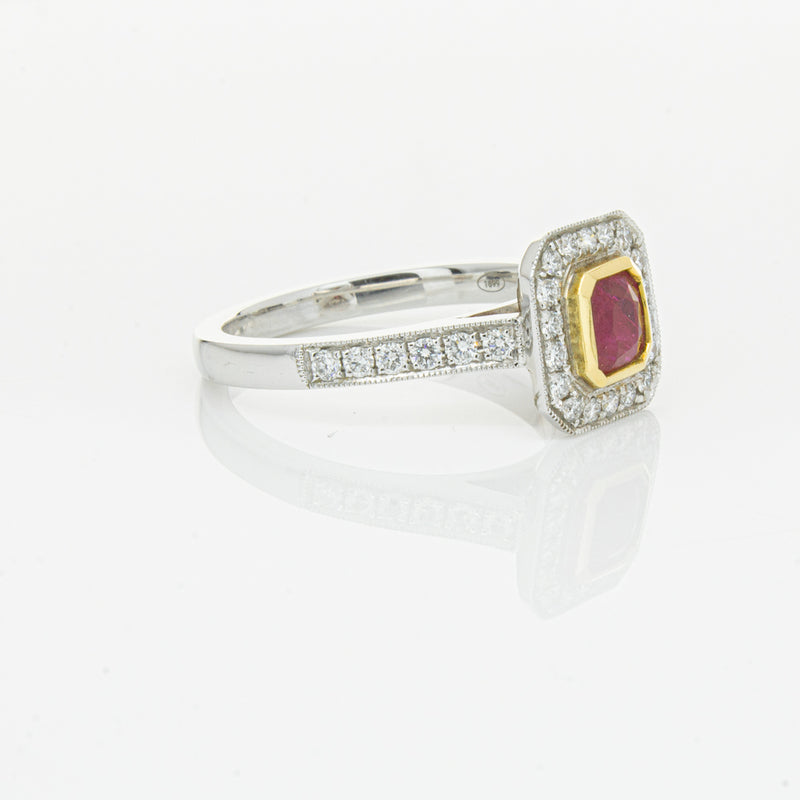 18ct White & Yellow Gold Ruby & Diamond Ring-Ring-Walker & Hall