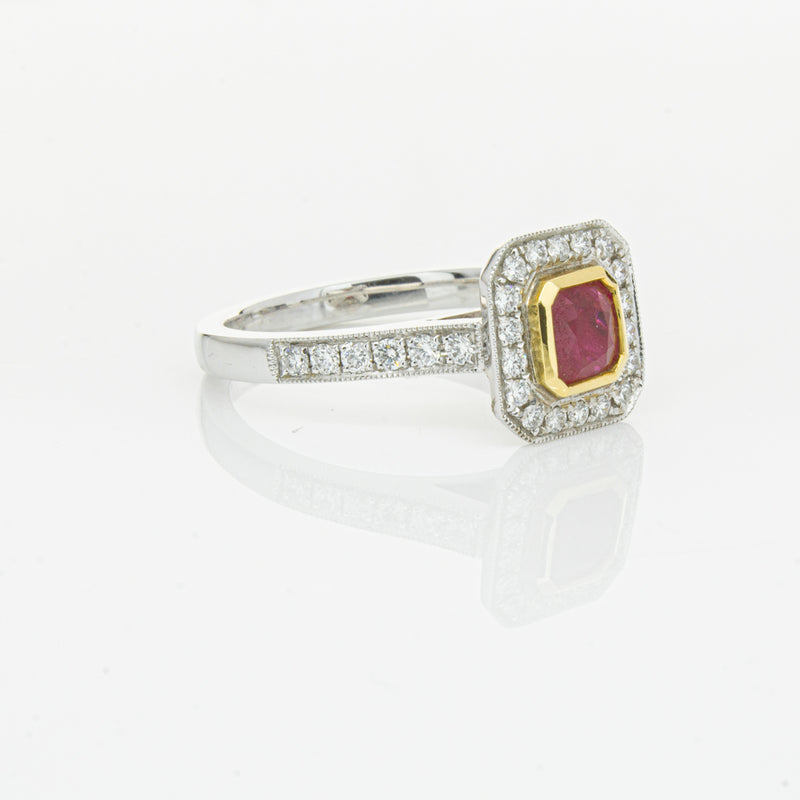 18ct White & Yellow Gold Ruby & Diamond Ring-Ring-Walker & Hall