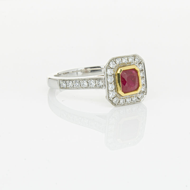 18ct White & Yellow Gold Ruby & Diamond Ring-Ring-Walker & Hall