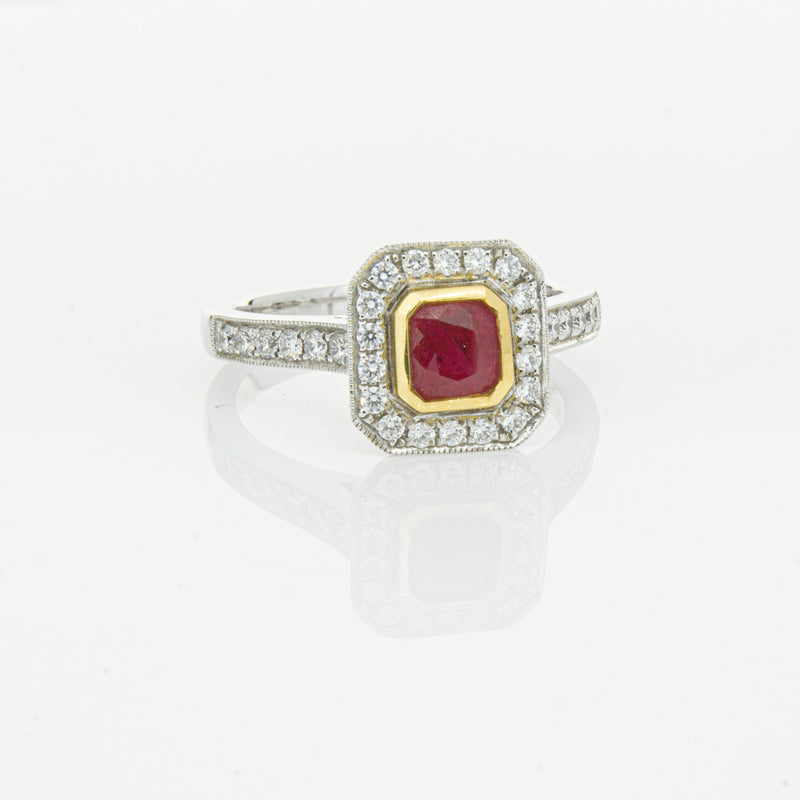 18ct White & Yellow Gold Ruby & Diamond Ring-Ring-Walker & Hall
