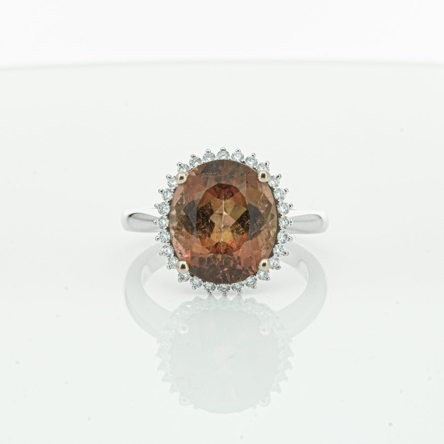 18ct White Gold 5.65ct Pink Tourmaline & Diamond Halo Ring-Ring-Walker & Hall
