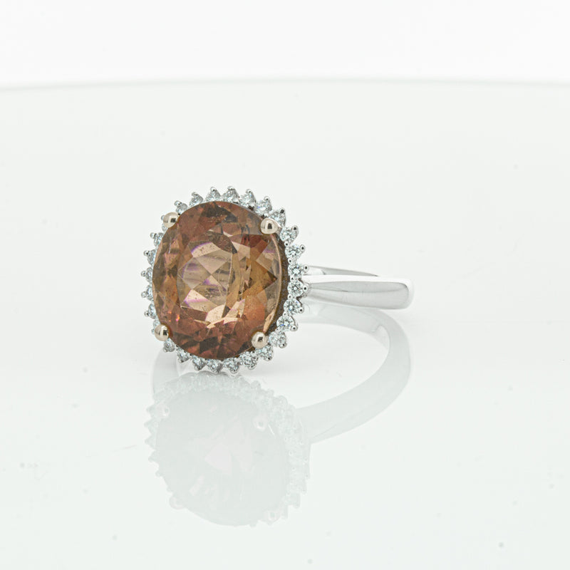 18ct White Gold 5.65ct Pink Tourmaline & Diamond Halo Ring-Ring-Walker & Hall