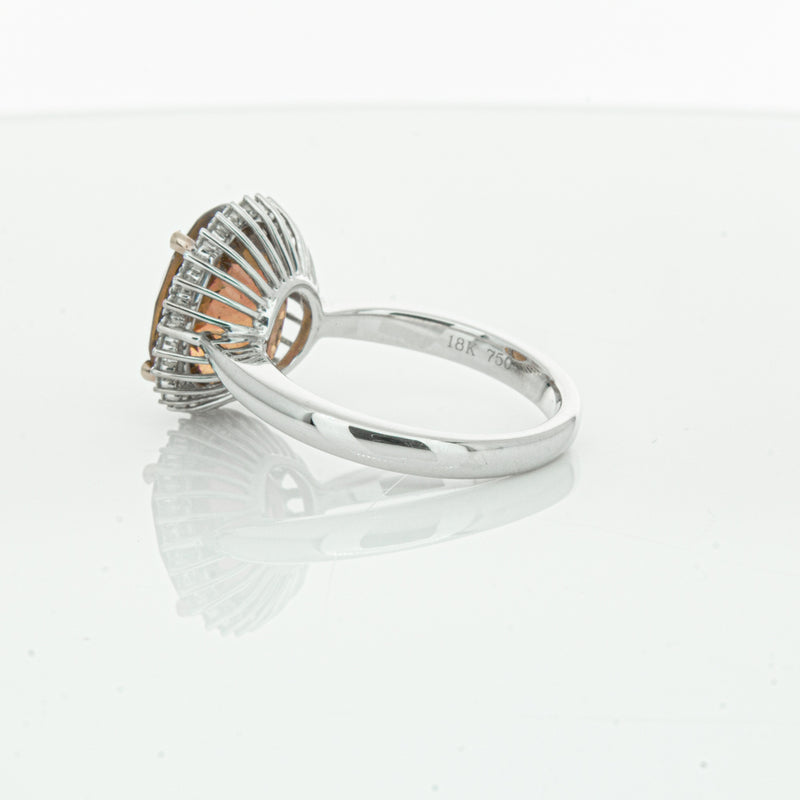 18ct White Gold 5.65ct Pink Tourmaline & Diamond Halo Ring-Ring-Walker & Hall