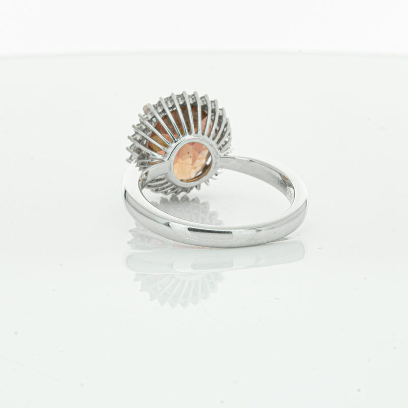 18ct White Gold 5.65ct Pink Tourmaline & Diamond Halo Ring-Ring-Walker & Hall