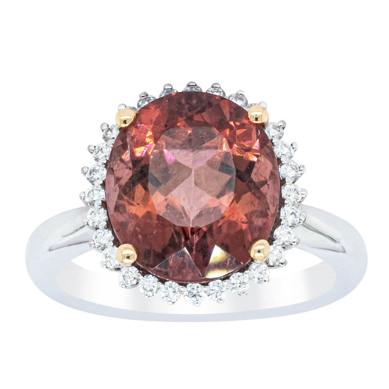 18ct White Gold 5.65ct Pink Tourmaline & Diamond Halo Ring-Ring-Walker & Hall