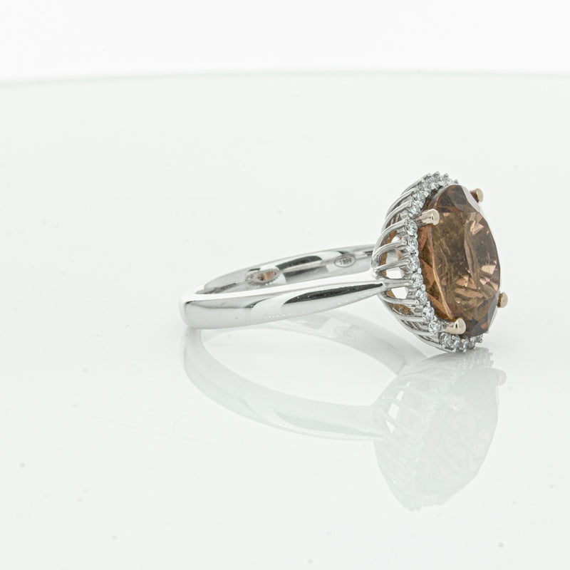 18ct White Gold 5.65ct Pink Tourmaline & Diamond Halo Ring-Ring-Walker & Hall