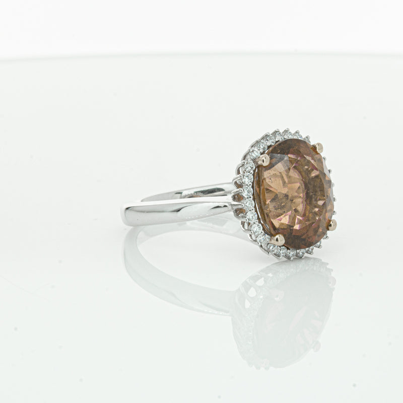 18ct White Gold 5.65ct Pink Tourmaline & Diamond Halo Ring-Ring-Walker & Hall