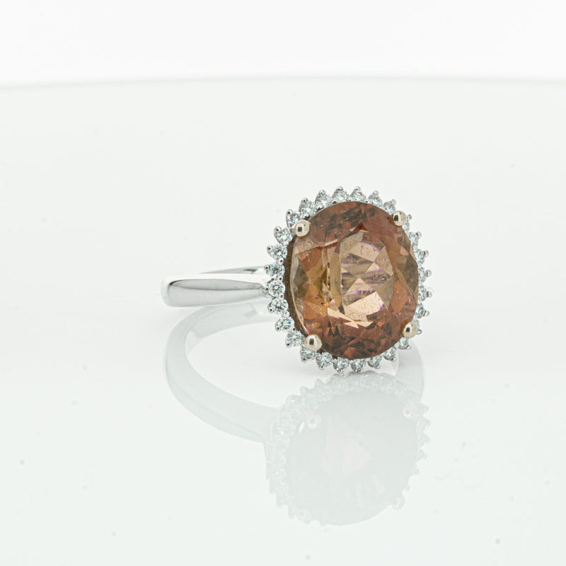 18ct White Gold 5.65ct Pink Tourmaline & Diamond Halo Ring-Ring-Walker & Hall