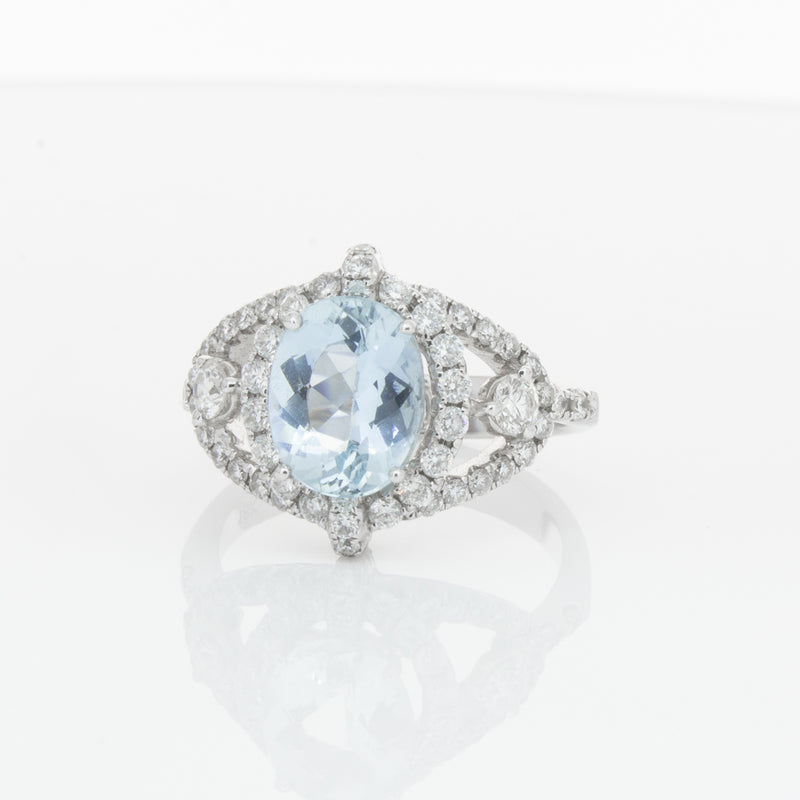 18ct White Gold Aquamarine & Diamond Ring-Ring-Walker & Hall