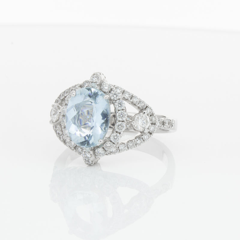 18ct White Gold Aquamarine & Diamond Ring-Ring-Walker & Hall
