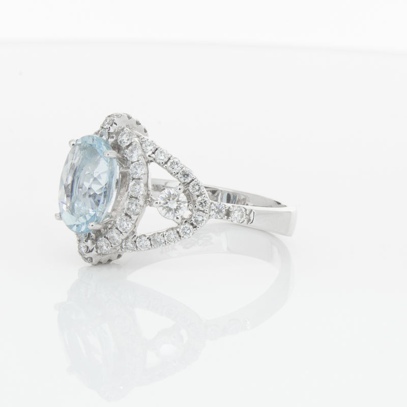 18ct White Gold Aquamarine & Diamond Ring-Ring-Walker & Hall