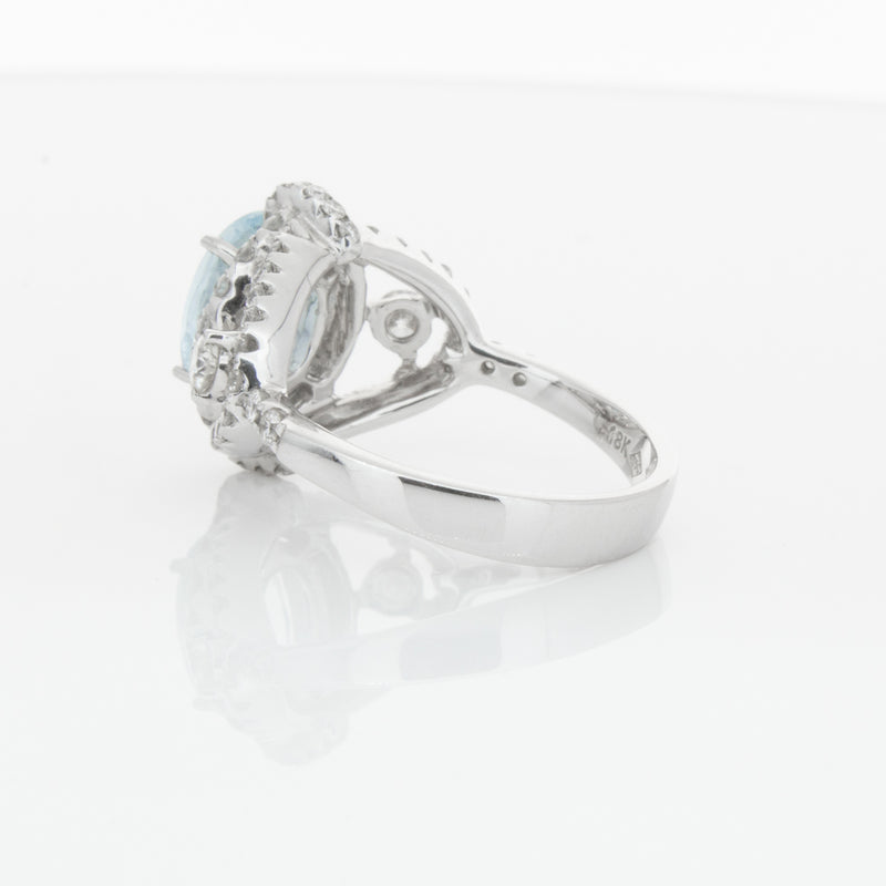 18ct White Gold Aquamarine & Diamond Ring-Ring-Walker & Hall