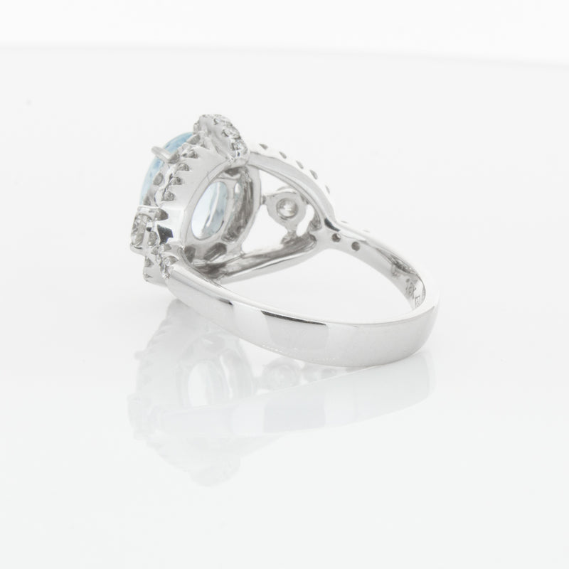 18ct White Gold Aquamarine & Diamond Ring-Ring-Walker & Hall