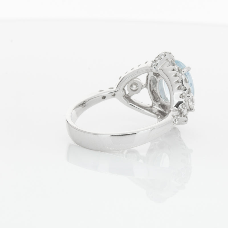 18ct White Gold Aquamarine & Diamond Ring-Ring-Walker & Hall