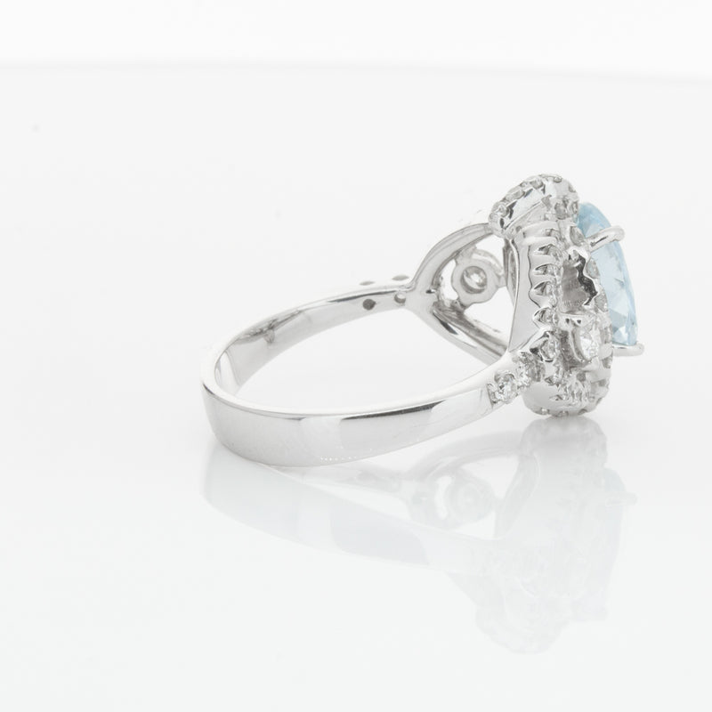 18ct White Gold Aquamarine & Diamond Ring-Ring-Walker & Hall
