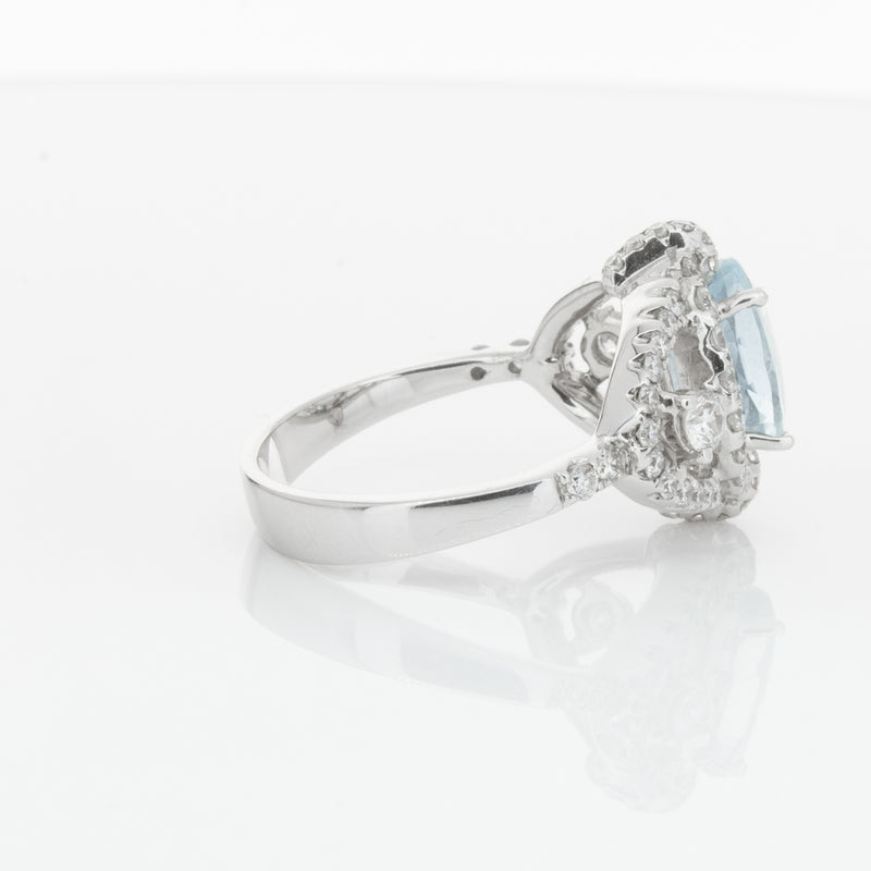 18ct White Gold Aquamarine & Diamond Ring-Ring-Walker & Hall