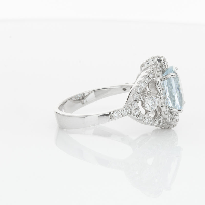 18ct White Gold Aquamarine & Diamond Ring-Ring-Walker & Hall