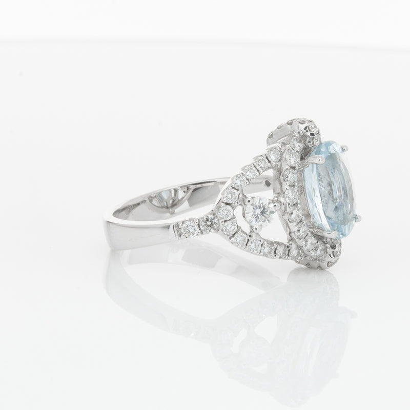 18ct White Gold Aquamarine & Diamond Ring-Ring-Walker & Hall