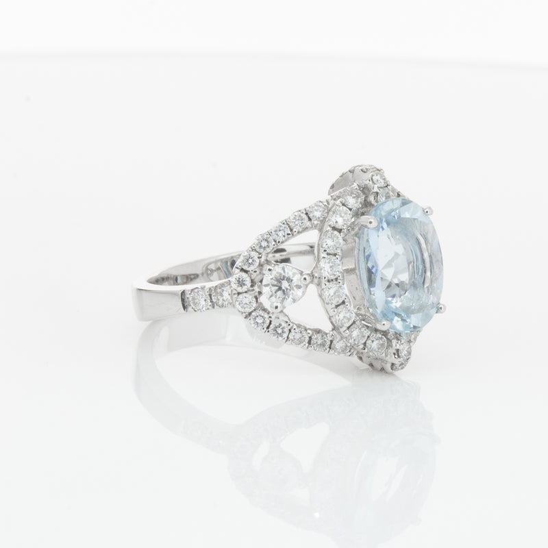 18ct White Gold Aquamarine & Diamond Ring-Ring-Walker & Hall