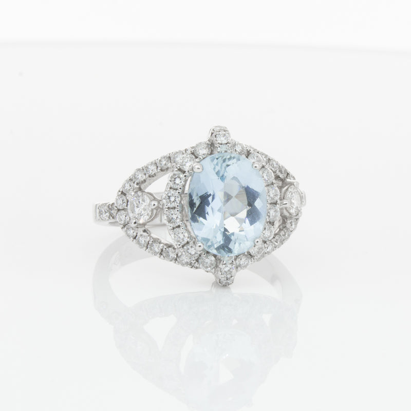 18ct White Gold Aquamarine & Diamond Ring-Ring-Walker & Hall