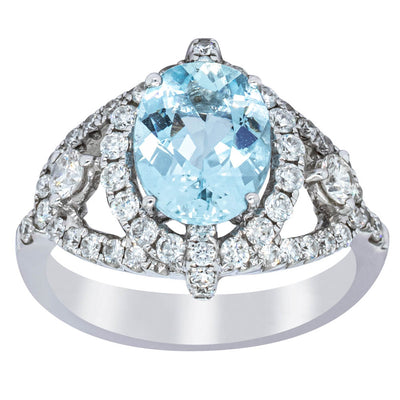 18ct White Gold Aquamarine & Diamond Ring-Ring-Walker & Hall