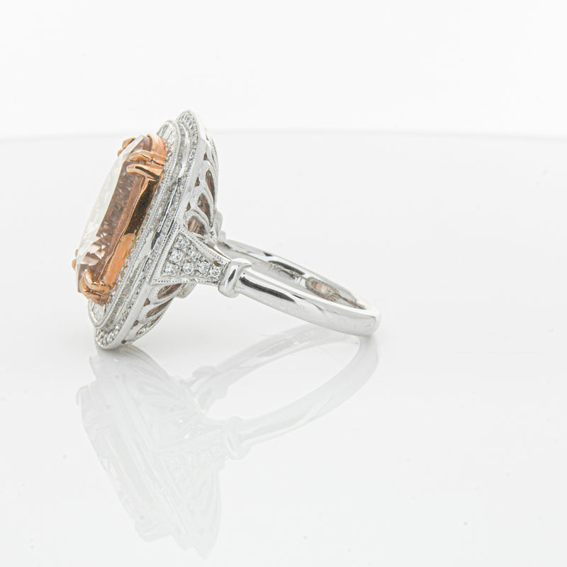 18ct White & Rose Gold Morganite & Diamond Halo Ring-Ring-Walker & Hall