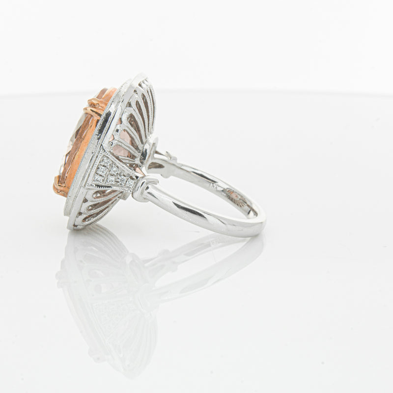 18ct White & Rose Gold Morganite & Diamond Halo Ring-Ring-Walker & Hall