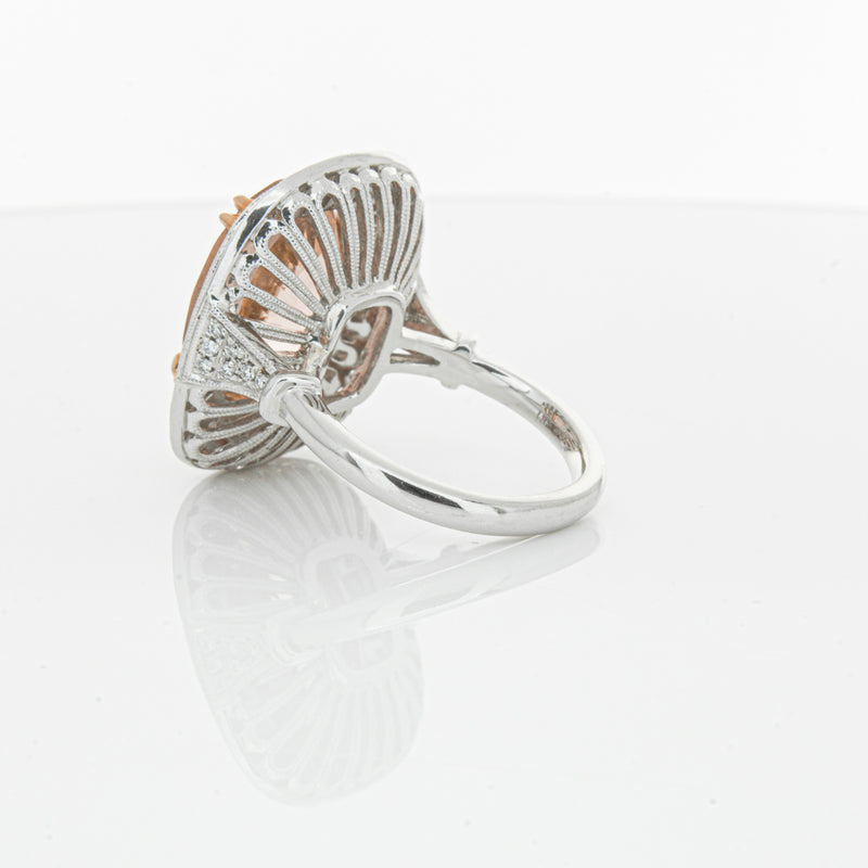 18ct White & Rose Gold Morganite & Diamond Halo Ring-Ring-Walker & Hall