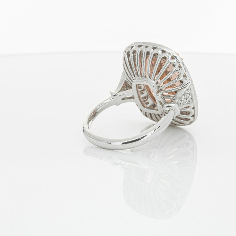 18ct White & Rose Gold Morganite & Diamond Halo Ring-Ring-Walker & Hall