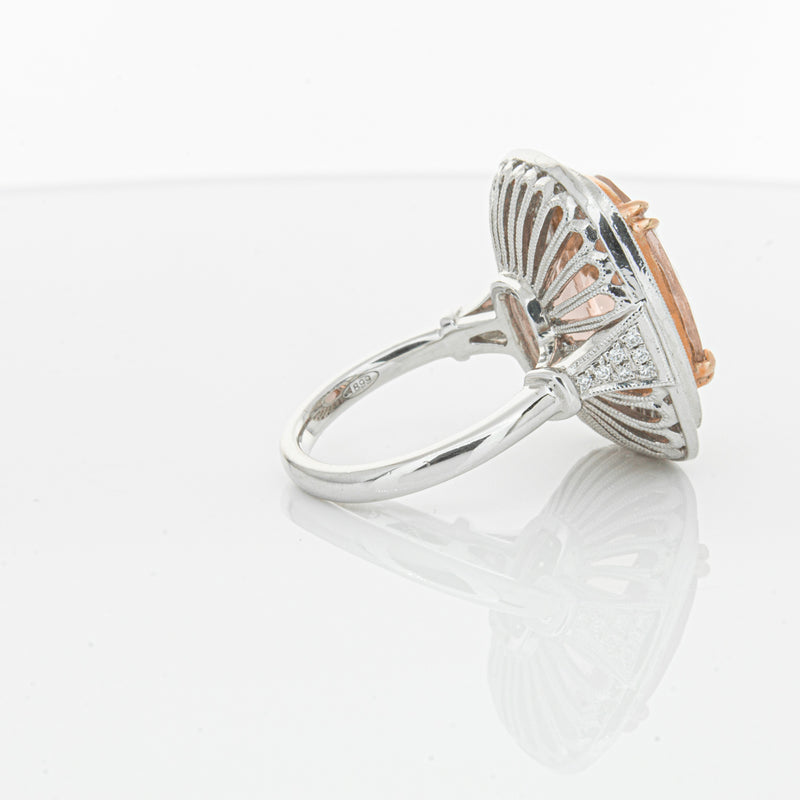 18ct White & Rose Gold Morganite & Diamond Halo Ring-Ring-Walker & Hall